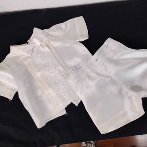 VTG Madonna Boys White Satin Christening Outfit w/Baptism cloth 6-9mos 12-16 lbs